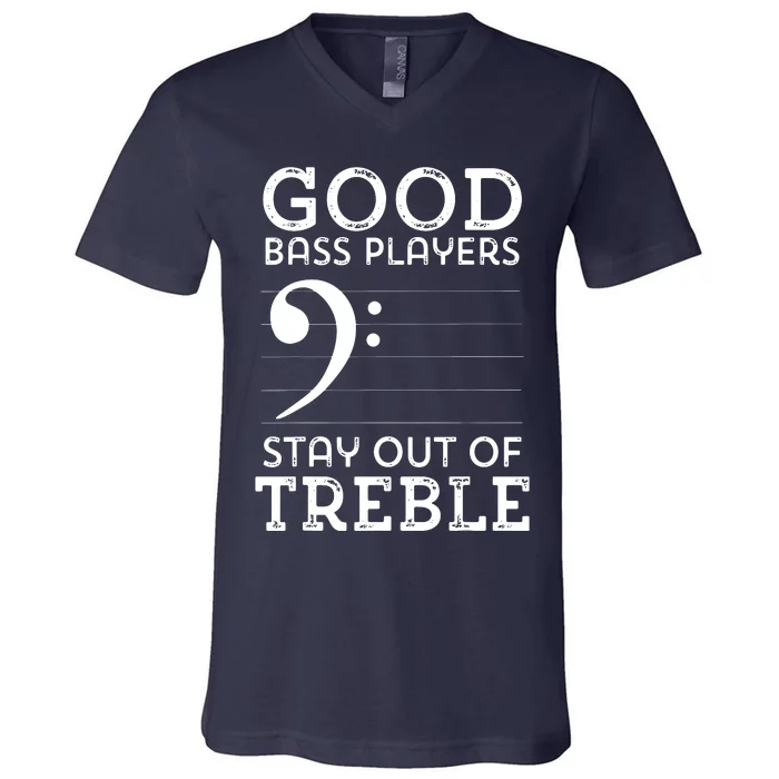 Stay Out Of Treble Funny Bass Player Bassist Music Bass Clef V-Neck T-Shirt