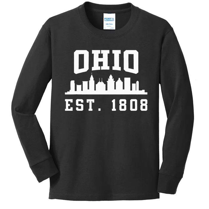 State Of Ohio Home State Lover Ohio Est. 1808 Kids Long Sleeve Shirt