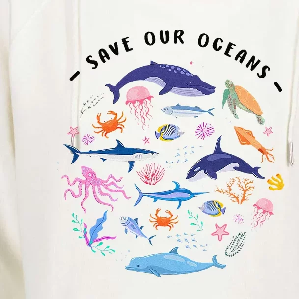 Save Our Oceans Seas Sea Creatures Sea Animals Protect Womens Funnel Neck Pullover Hood