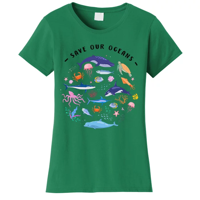 Save Our Oceans Seas Sea Creatures Sea Animals Protect Women's T-Shirt