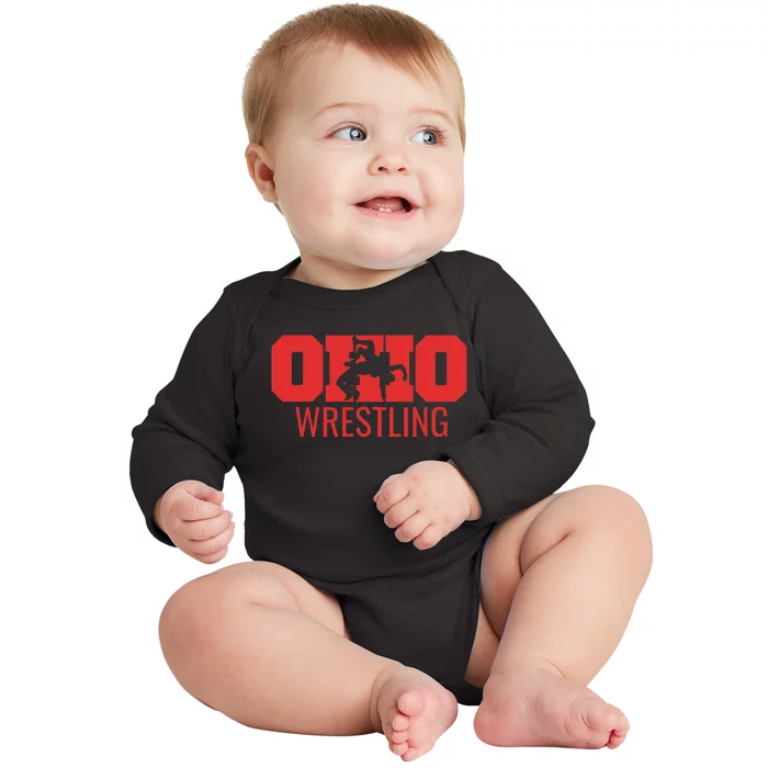 State Of Ohio Wrestling Freestyle Wrestler Gear Sports Baby Long Sleeve Bodysuit