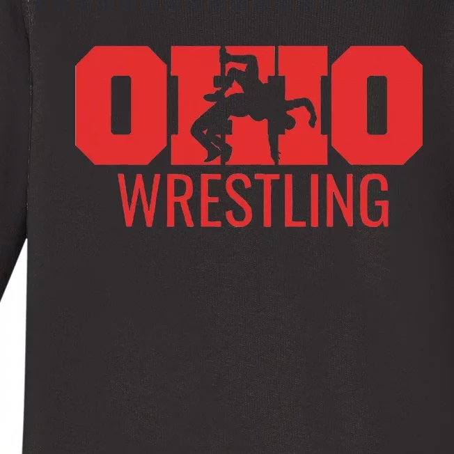 State Of Ohio Wrestling Freestyle Wrestler Gear Sports Baby Long Sleeve Bodysuit