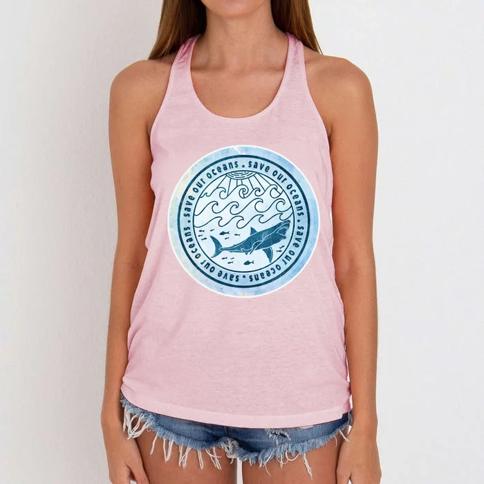 Save Our Oceans Conservation And Preservation Shark Love Great Gift Women's Knotted Racerback Tank