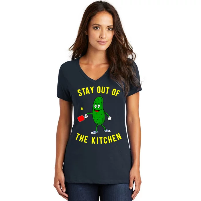 Stay Out Of The Kitchen Funny Pickleball Dink Graphic Gift Women's V-Neck T-Shirt