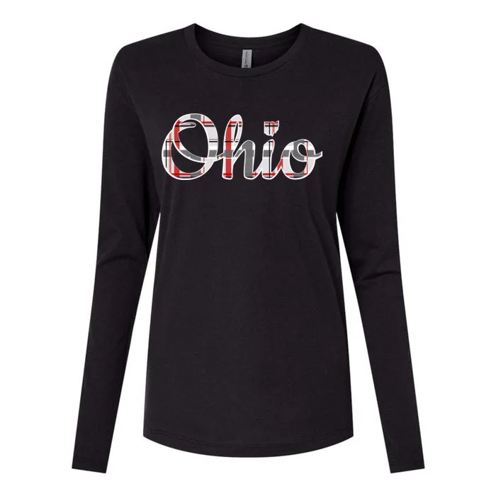 State Of Ohio Ohioan Pride Trendy Plaid Script Texgift Womens Cotton Relaxed Long Sleeve T-Shirt