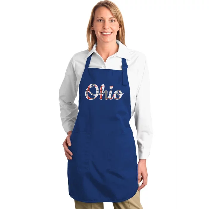 State Of Ohio Ohioan Pride Trendy Plaid Script Texgift Full-Length Apron With Pocket