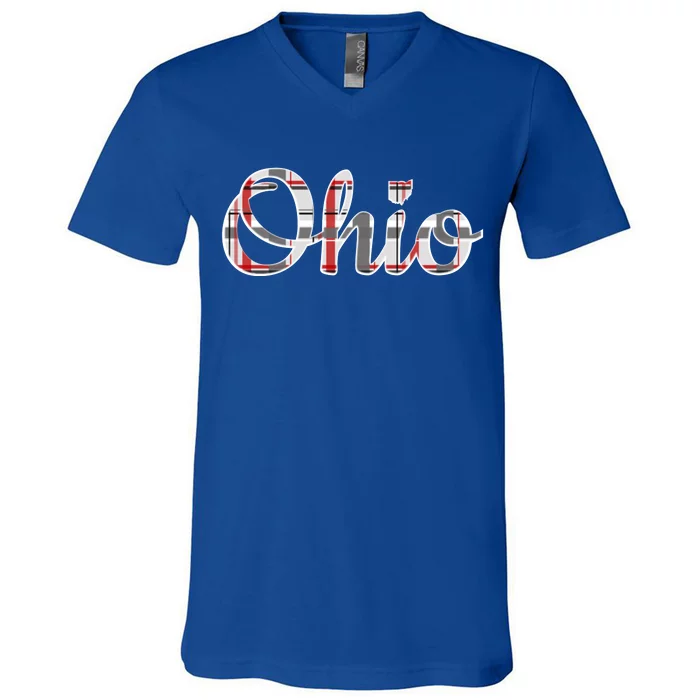 State Of Ohio Ohioan Pride Trendy Plaid Script Texgift V-Neck T-Shirt