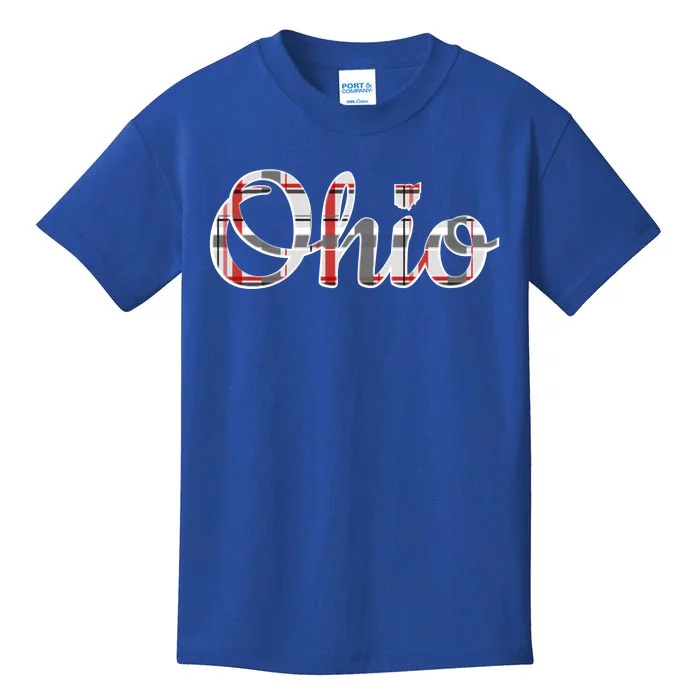 State Of Ohio Ohioan Pride Trendy Plaid Script Texgift Kids T-Shirt