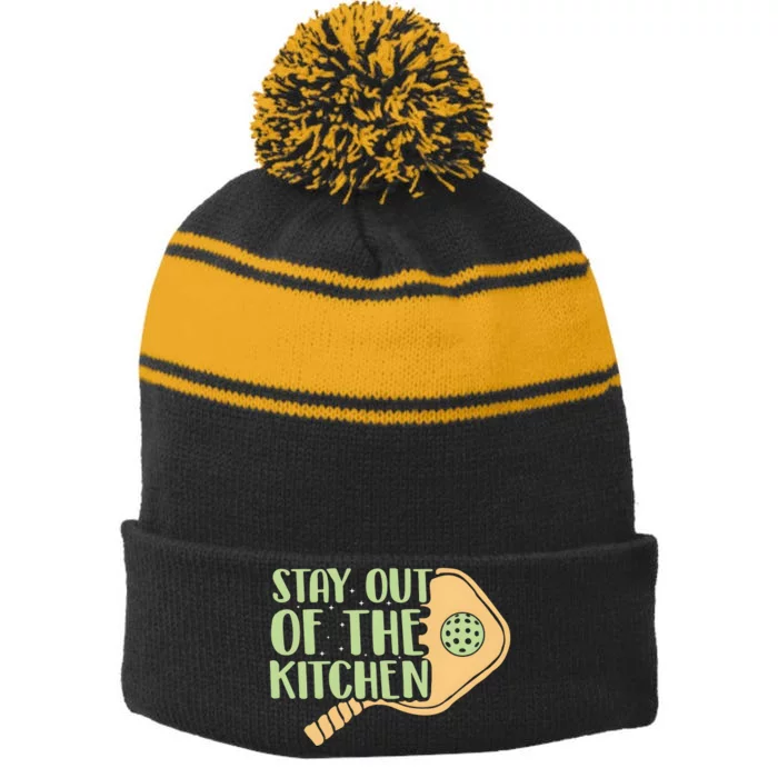 Stay Out Of The Kitchen Funny Pickleball Stripe Pom Pom Beanie