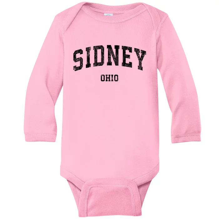 Sidney Ohio Oh Vintage Varsity Sports Baby Long Sleeve Bodysuit