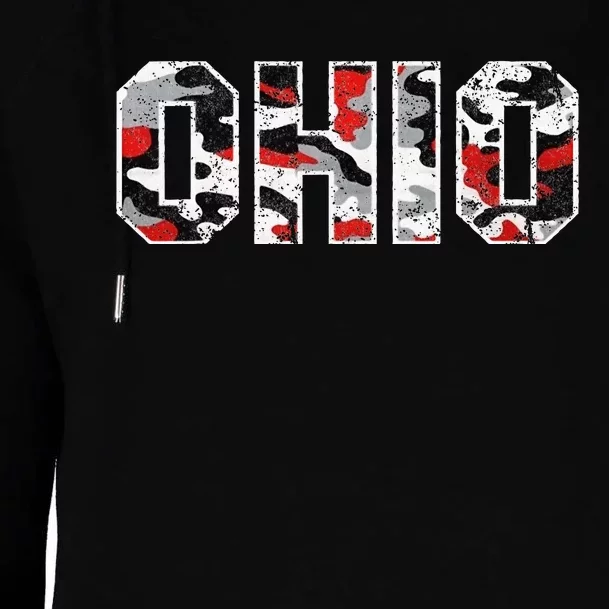 State of Ohio Ohioan Trendy Distressed Camo Designs Womens Funnel Neck Pullover Hood