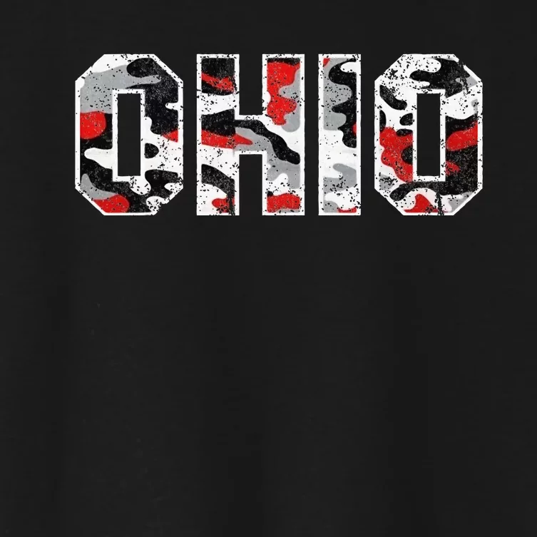 State of Ohio Ohioan Trendy Distressed Camo Designs Women's Crop Top Tee