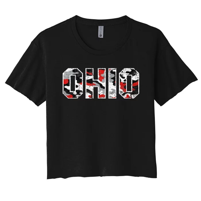 State of Ohio Ohioan Trendy Distressed Camo Designs Women's Crop Top Tee