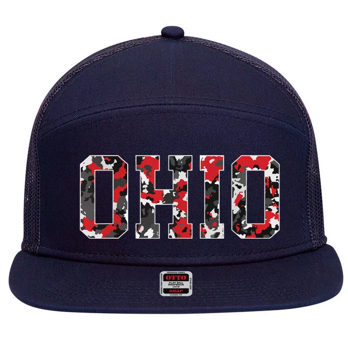 State Of Ohio Ohioan Trendy Distressed Camo Graphic Designs 7 Panel Mesh Trucker Snapback Hat