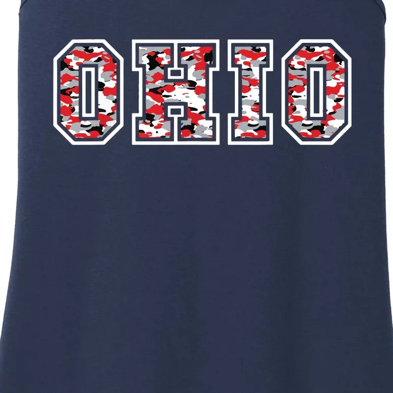 State Of Ohio Ohioan Trendy Distressed Camo Graphic Designs Ladies Essential Tank