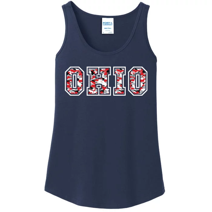 State Of Ohio Ohioan Trendy Distressed Camo Graphic Designs Ladies Essential Tank