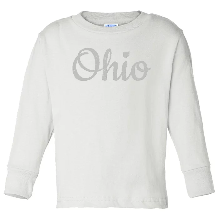 State Of Ohio Pride Script Text Distressed Design Gifts Toddler Long Sleeve Shirt