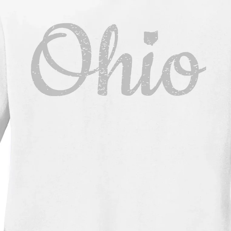 State Of Ohio Pride Script Text Distressed Design Gifts Ladies Long Sleeve Shirt