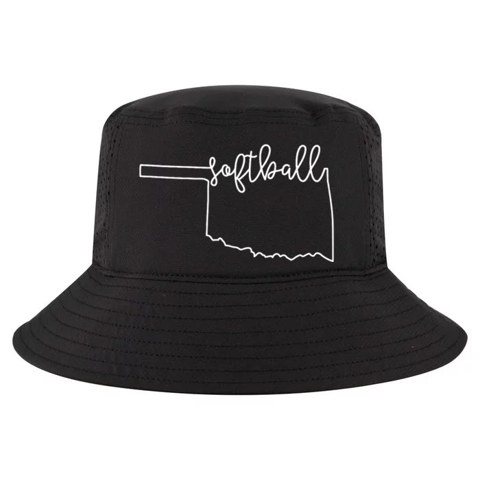 State Of Oklahoma Outline With Softball Script Cool Comfort Performance Bucket Hat