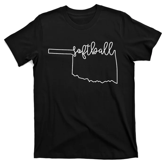 State Of Oklahoma Outline With Softball Script T-Shirt