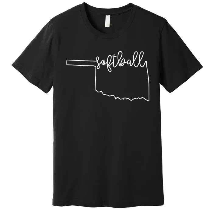 State Of Oklahoma Outline With Softball Script Premium T-Shirt