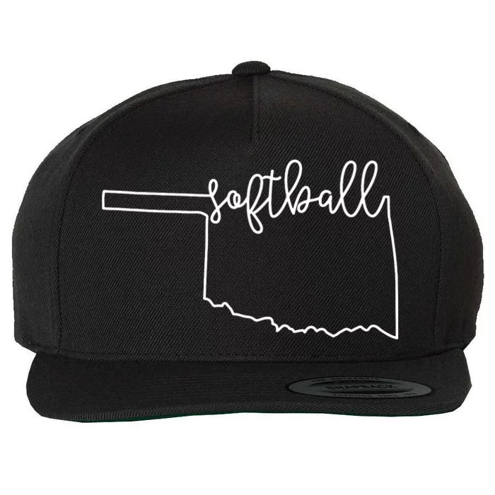 State Of Oklahoma Outline With Softball Script Wool Snapback Cap