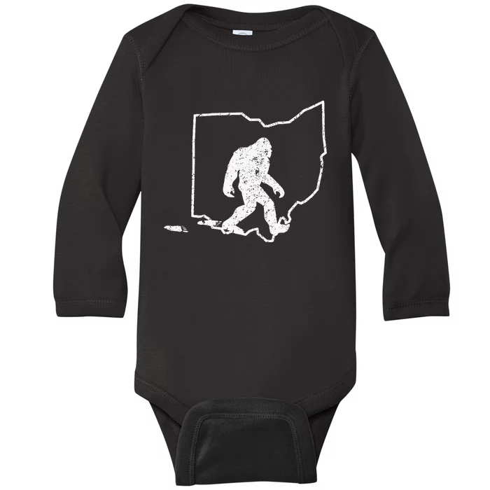 State Of Ohio Vintage Pride Bigfoot Hunter Baby Long Sleeve Bodysuit