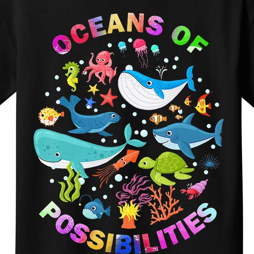 Summer Oceans Of Possibilities Sea Animal Reading Librarian Kids T-Shirt