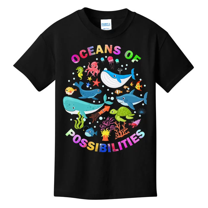 Summer Oceans Of Possibilities Sea Animal Reading Librarian Kids T-Shirt