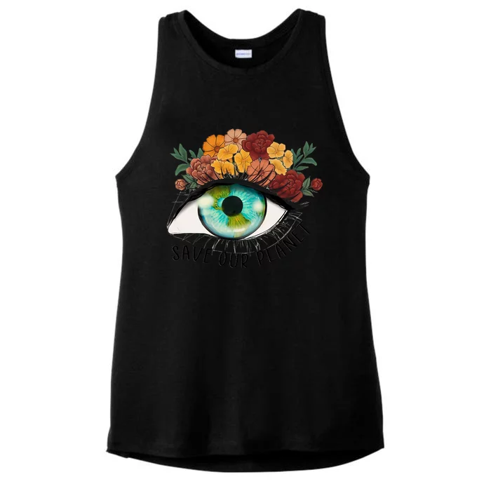 Save Our Planet Earth Day Flower Earth In Eye Matching Group Ladies Tri-Blend Wicking Tank