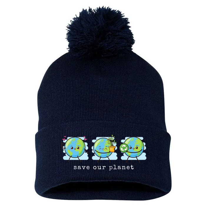 Save Our Planet Earth Day Awareness Cute Pom Pom 12in Knit Beanie