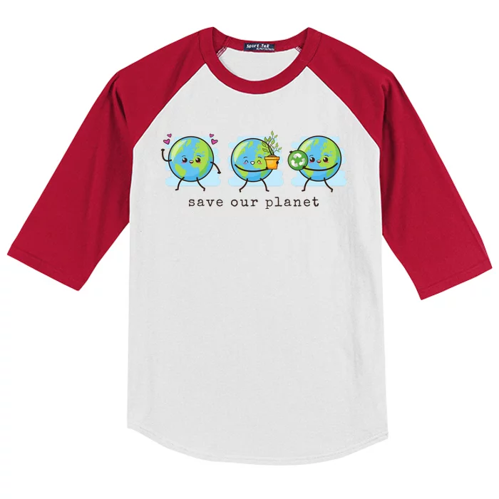 Save Our Planet Earth Day Awareness Cute Kids Colorblock Raglan Jersey