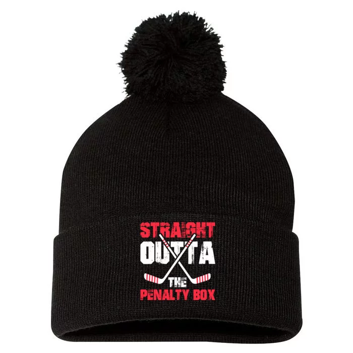 Straight Outta Penalty Box | Ice Hockey Player Pom Pom 12in Knit Beanie