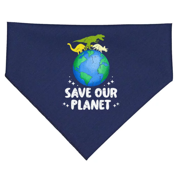 Save Our Planet Dinosaur Cute Earth Day USA-Made Doggie Bandana