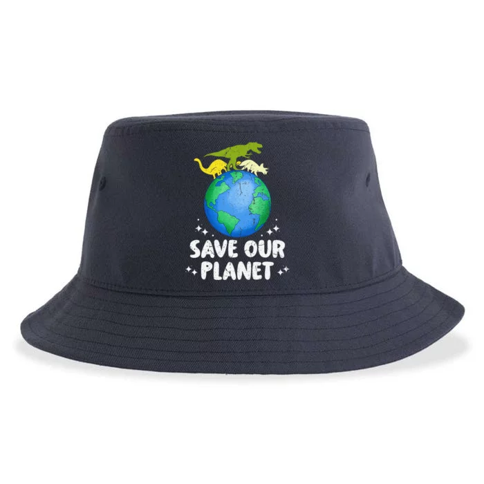 Save Our Planet Dinosaur Cute Earth Day Sustainable Bucket Hat