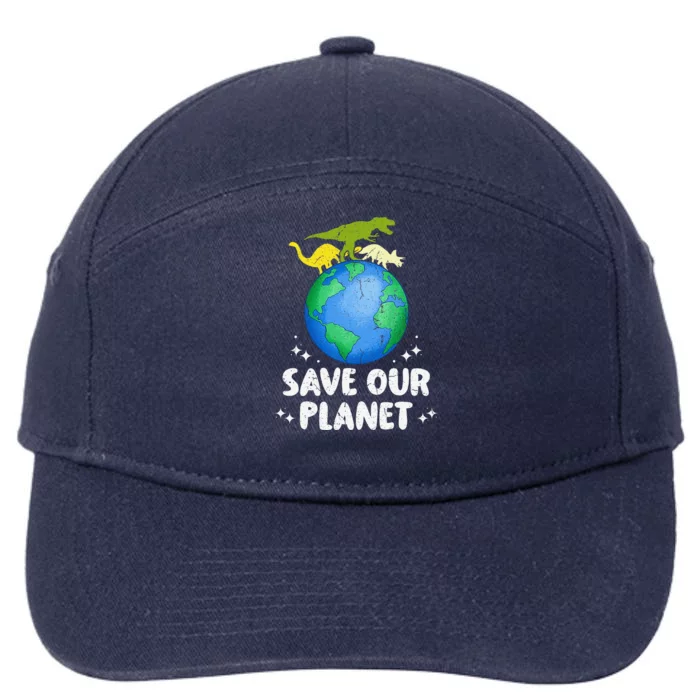 Save Our Planet Dinosaur Cute Earth Day 7-Panel Snapback Hat