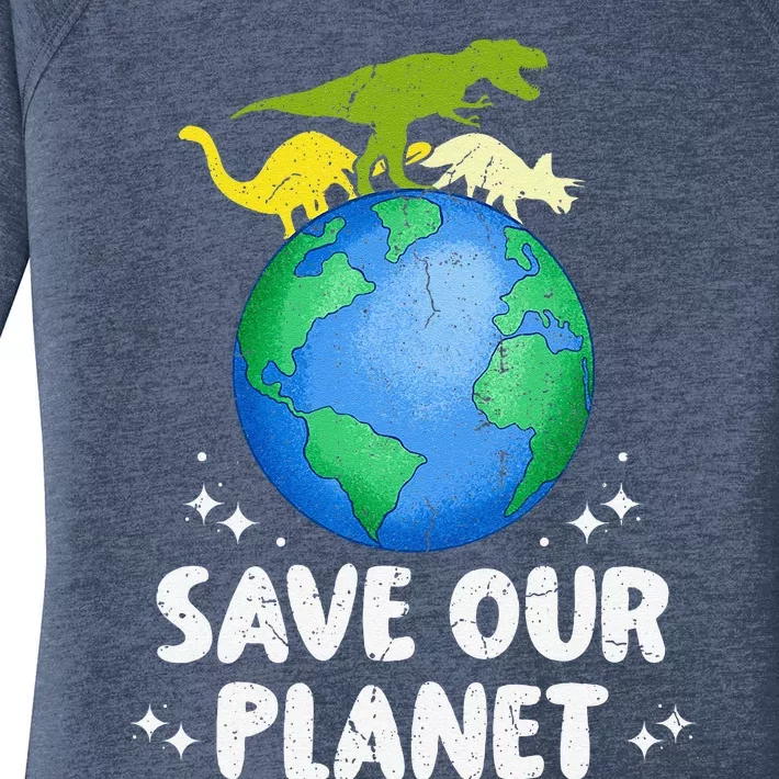 Save Our Planet Dinosaur Cute Earth Day Women's Perfect Tri Tunic Long Sleeve Shirt