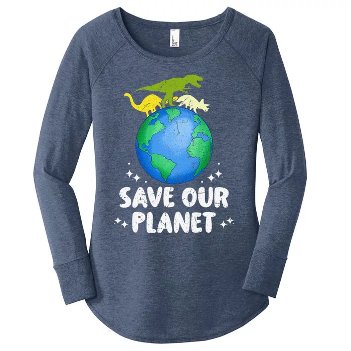 Save Our Planet Dinosaur Cute Earth Day Women's Perfect Tri Tunic Long Sleeve Shirt