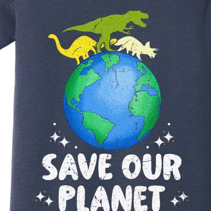 Save Our Planet Dinosaur Cute Earth Day Baby Bodysuit