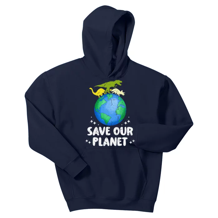 Save Our Planet Dinosaur Cute Earth Day Kids Hoodie