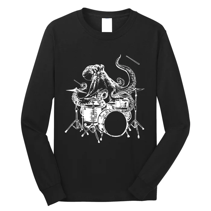 Seembo Octopus Playing Drums Drummer Drumming Musician Band Long Sleeve Shirt