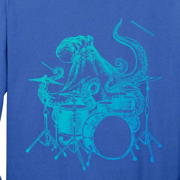 Seembo Octopus Playing Drums Drummer Drumming Musician Band Cute Gift Tall Long Sleeve T-Shirt