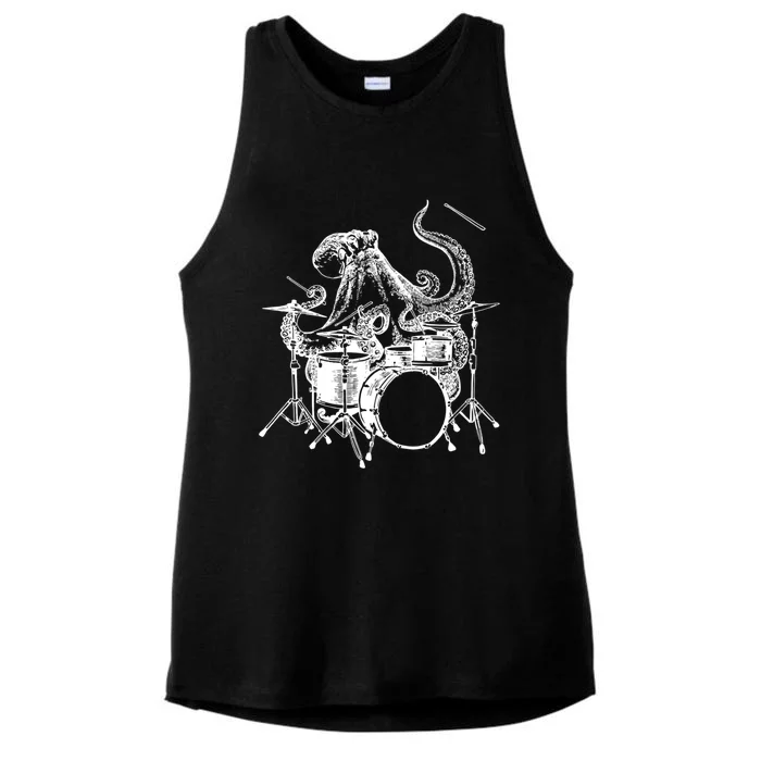 Seembo Octopus Playing Drums Drummer Drumming Musician Band Gift Ladies Tri-Blend Wicking Tank