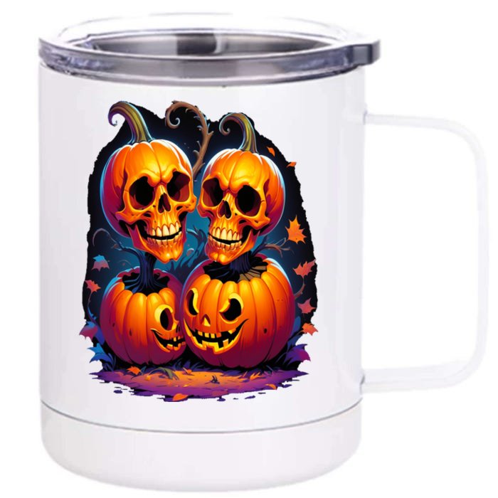 Scary Orange Pumpkin Skulls And Halloween Fall Colors Front & Back 12oz Stainless Steel Tumbler Cup