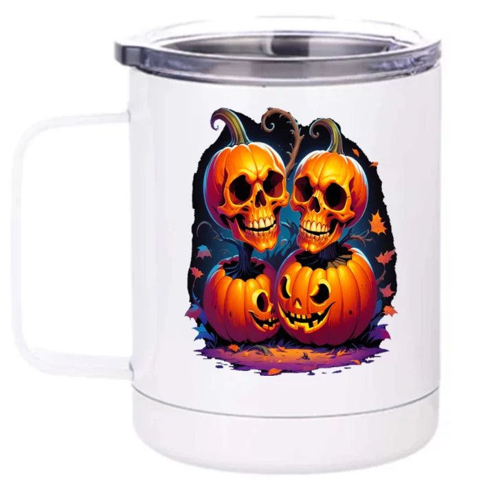 Scary Orange Pumpkin Skulls And Halloween Fall Colors Front & Back 12oz Stainless Steel Tumbler Cup