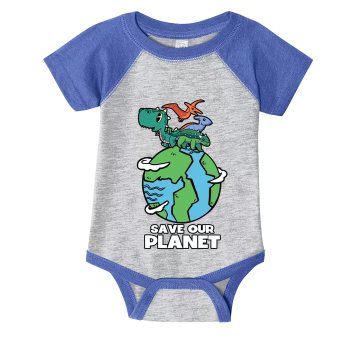 Save Our Planet Dinosaur Earth Day Anniversary Gift Infant Baby Jersey Bodysuit