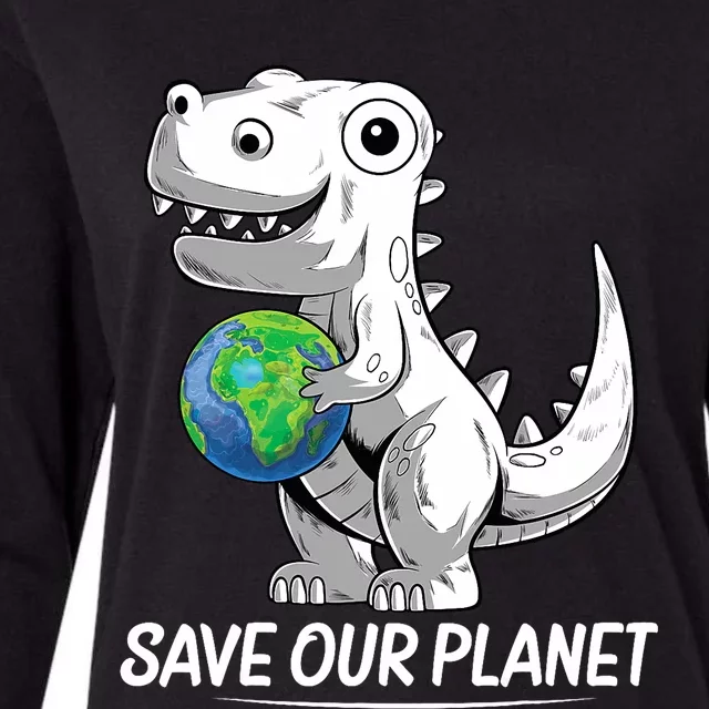 Save Our Planet Earth Day 2024 T Rex Environment Womens Cotton Relaxed Long Sleeve T-Shirt