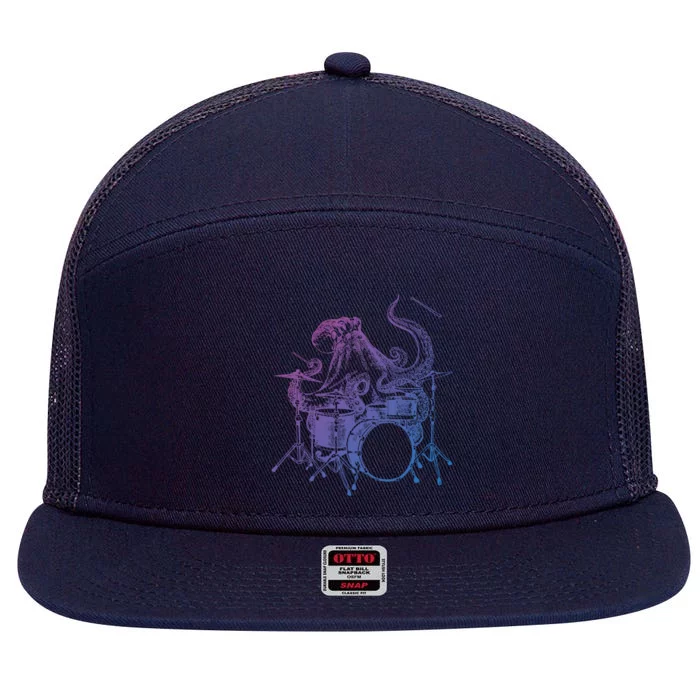 Seembo Octopus Playing Drums Drummer Drumming Musician Band Cute Gift 7 Panel Mesh Trucker Snapback Hat