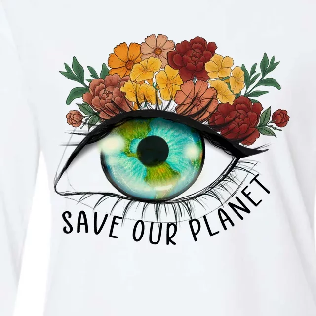 Save Our Planet Floral Eyes Art Earth Day Womens Cotton Relaxed Long Sleeve T-Shirt