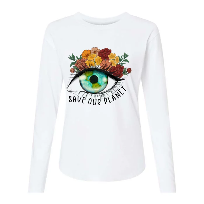 Save Our Planet Floral Eyes Art Earth Day Womens Cotton Relaxed Long Sleeve T-Shirt